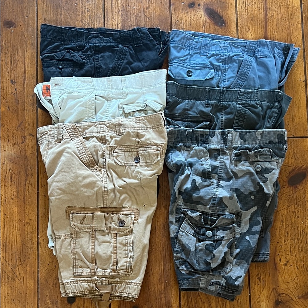 Urban Pipeline Men's Cargo Shorts - Black, Blue, Beige, Camo - 6 pack